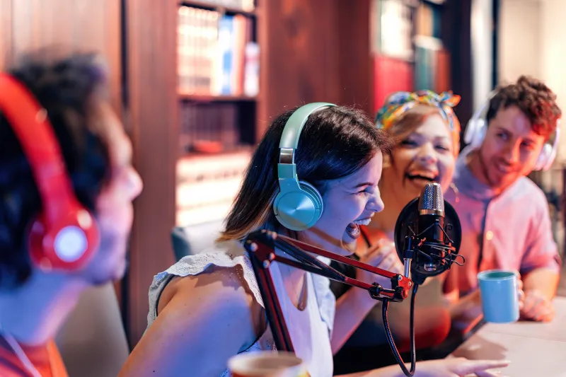 students and young adults in a podcast posted by Podpacer